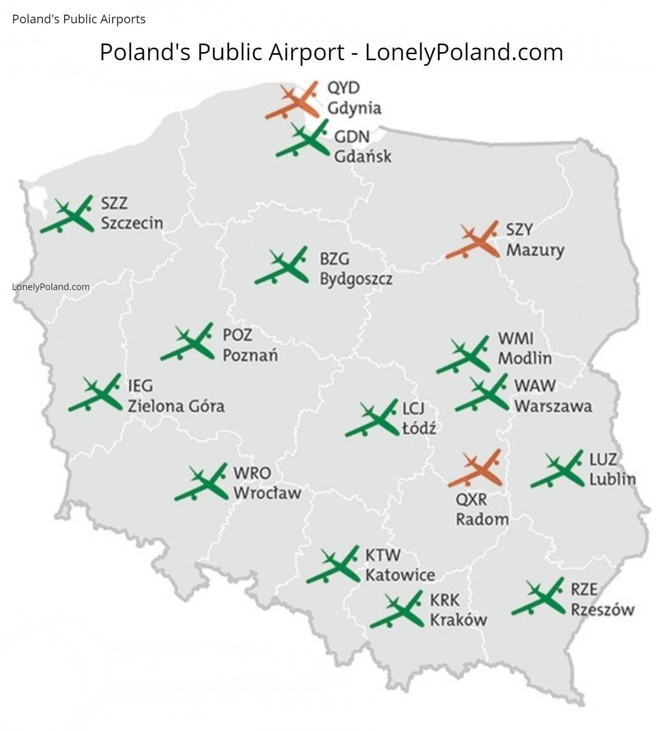 From International To Regional A Map Of Poland S Airports Lonely Poland   Polands Public Airport Map LonelyPoland.com  